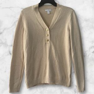 Charter Club Cream V-Neck Sweater with Gold Accents